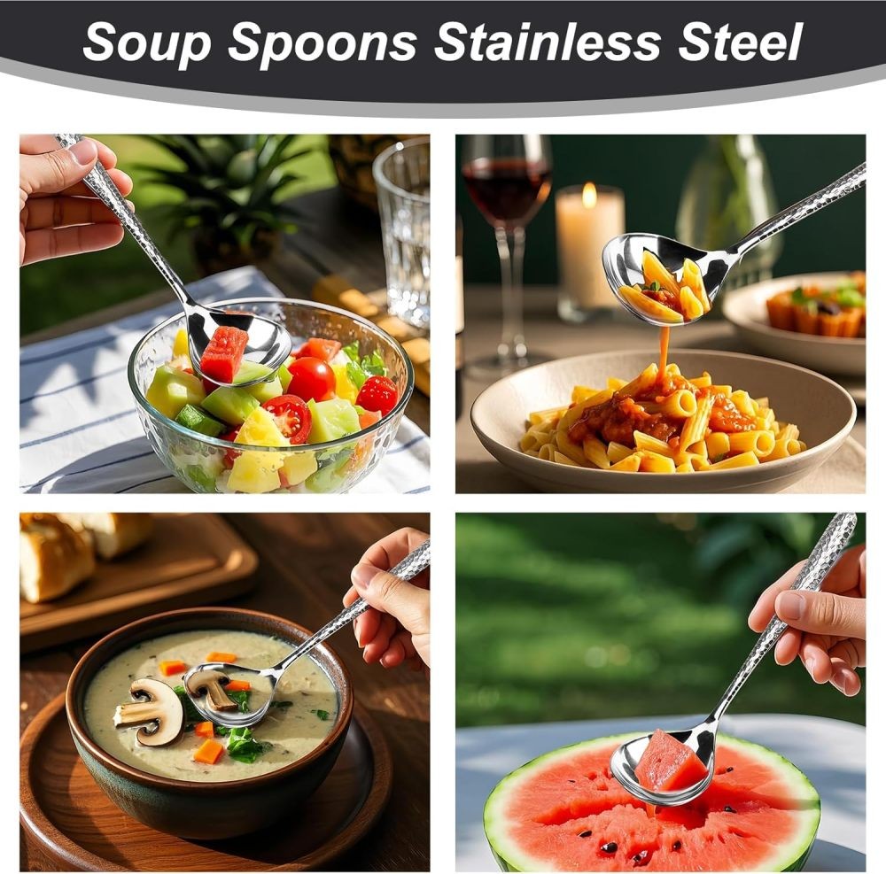 2 PCS Deep Round Soup Spoons 7.87", 304 Stainless Large Soup Spoons Dishwasher