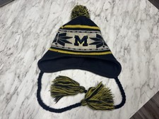 Michigan Wolverines Beanie Winter Hat Cap Ski New Era Ear Flaps Tassels Football