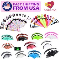 36PCS Ear Gauges Acrylic Tapers Plugs Tunnels Stretching Kit 14G-00G Piercing