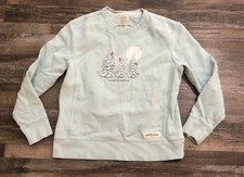 Life is Good Womens Medium Snowy Pine Trees Light Blue Sweatshirt Crewneck