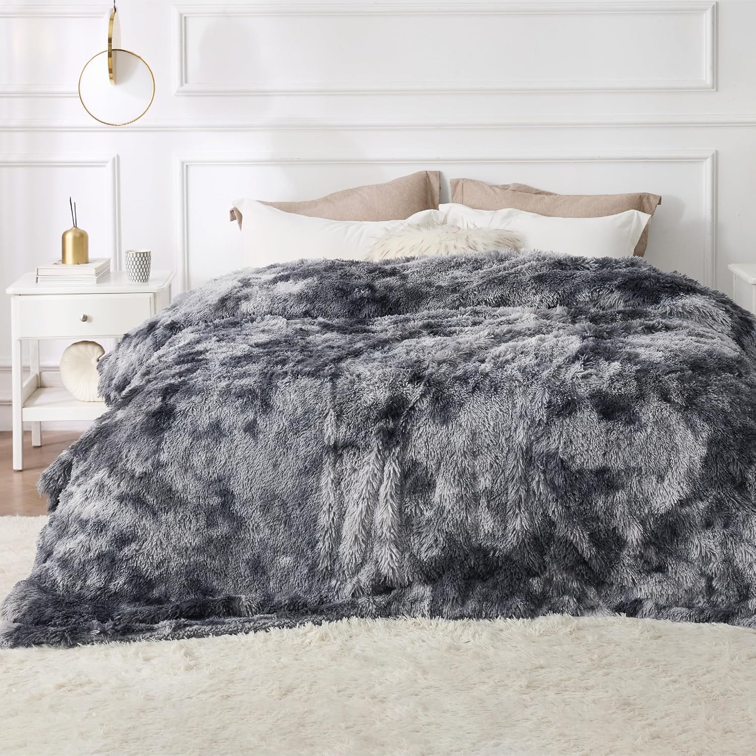 Gentlesoft Fluffy King Size Blanket for Bed, Faux Fur Fuzzy Minky Couture Warm B