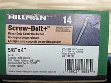 5 pcs HILLMAN SCREW-BOLT+ 14 HEAVY DUTY CONCRETE ANCHOR 5/8" x 4" 372229 uns