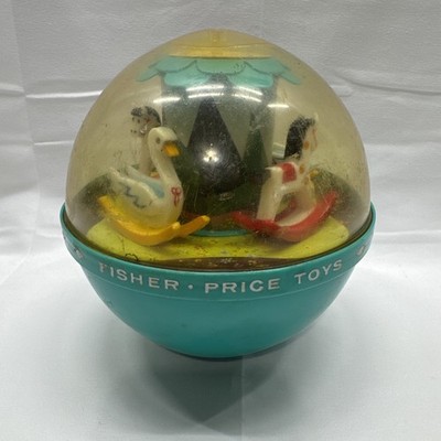 Vintage 1966 Fisher Price Roly Poly Chime Ball Baby Toy Nursery Horses Swans