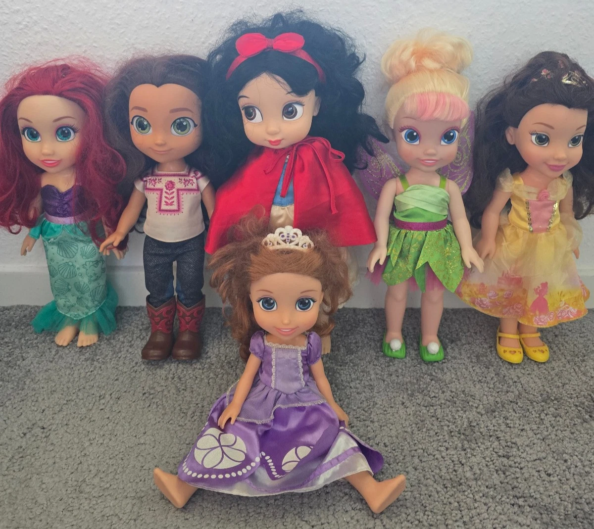6x Disney Puppen Prinzessin - Belle, Arielle, Tinkerbell, Schneewittchen...