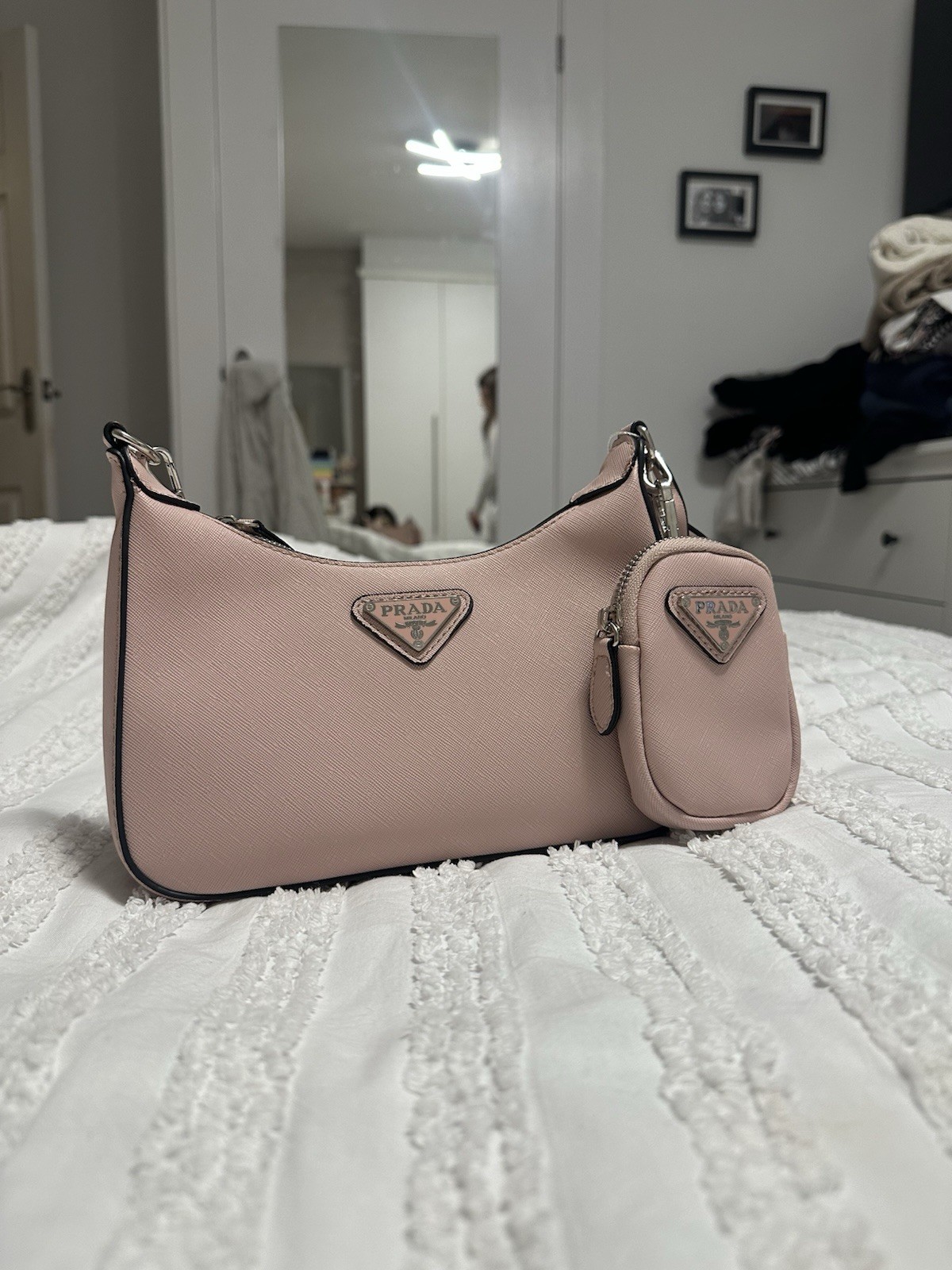 PRADA Re-Edition 2005 Shoulder Bag Small Pink Nylon Authentic