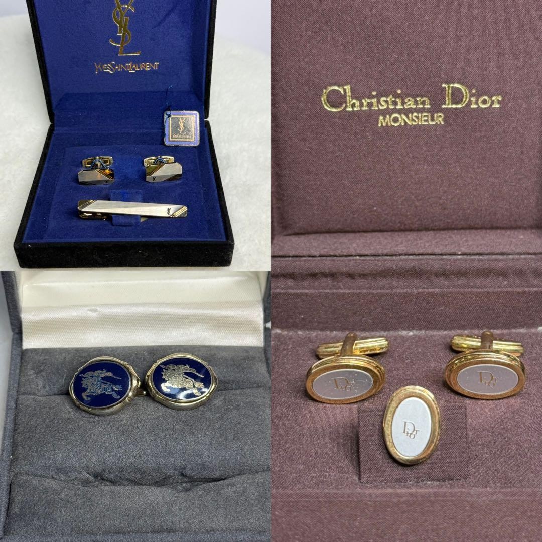 Dior Saint Laurent Burberry Cufflinks Tie Pin Collection Set