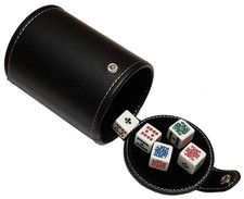 PU Leather Black Felt Lined Dice Cup Lid Compartment  Poker Dice Clubs "Ace"