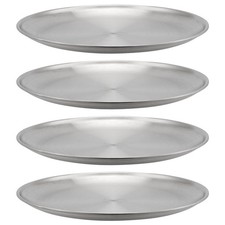 4 PCS 12 Inch Large Stainless Steel Plate, 30cm Round Dinner Metal Plates, Me...