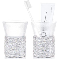 Bling Toothbrush Cup,2pcs Bathroom Tumbler Toothbrush Holders 9.5oz,Reusable ...