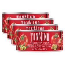 Wild Caught Yellowfin Tuna Chunks with Tomato and Olives in Olive Oil 4.94oz Can