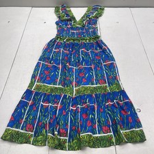 GarrieB Dress Womens M Multicolor Floral V Neck Smocked Maxi Sundress Ruffle
