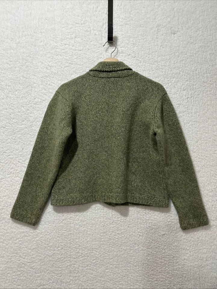 VTG Talbots Wool Cardigan Knit Sweater Olive Green Grannycore Retro Slim Size L - Image 2 of 4