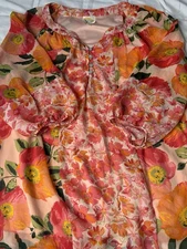 Womens Fig And Flower Chiffon Blouse 1x Soft Girl Floral Boho Chic Feminine