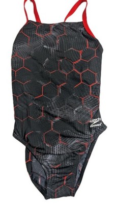 Speedo Emerging Force Flyback 1 Piece Black Red Swimsuit Sz 30 Endurance+ 