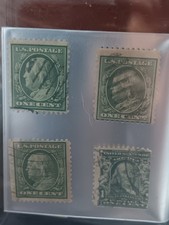 Rare 3pcs 1901 & 1 pc 1903 One cent US Benjamin Franklin  Green Vintage Stamps.