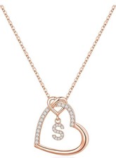 Initial Necklaces for Women - Girls Gifts Heart Necklace Sterling Silver - S 