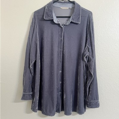 Soft surrounding velvet button down 1x blouse casual party holiday career work