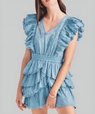 LoveShackFancy Corelli Dress Blue Bonnet Mini Ruffle Sundress Sz Large