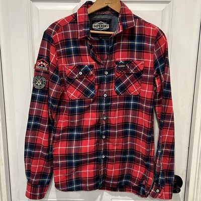 Superdry Men s Lumberjack Lite Flannel Shirt, Red Plaid, Size Small