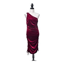 House of Harlow 1960 Red Velvet One Shoulder Ruched Midi Prom Dress M Gothcore