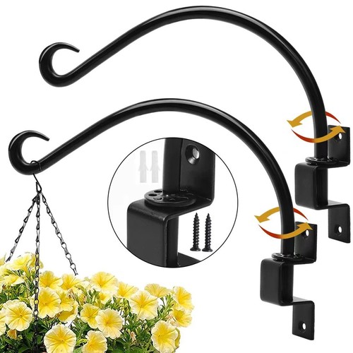 16 Inch Swivel Plant Hangers Outdoor - 2 Pack Black Iron Plant Hanging Hook B...