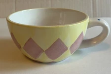Whimsical Art Coffee Mug L Compact Art Handcrafted Yellow Pink Diamonds Planter