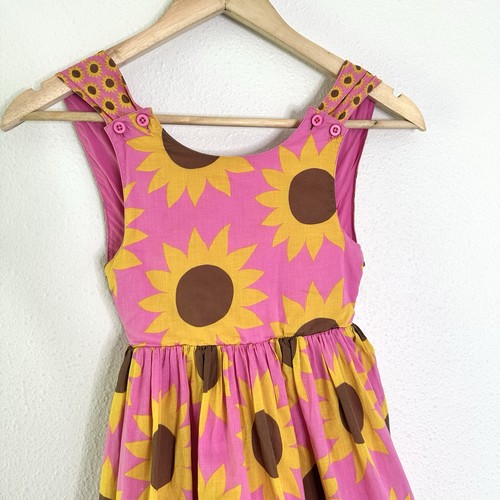 Mini Boden Girls Boho Summer Cross-Back Sunflower Floral Dress Size 5-6Y Pink - Picture 4 of 8