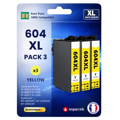 Pack 3 Cartouches compatible pour Epson 604XL Jaune - Photo 1/4