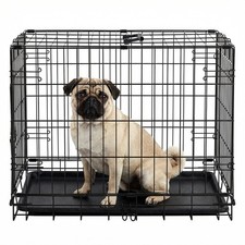 24/30 Inch Dog Crate, Black - Durable Metal Puppy Cage with Removable Tray