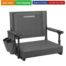 with Back Support and Cushion, Portable Bleacher Chair with Cup Holder and Sh...