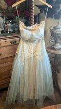 1950s Party Dress - Seafoam Tulle  Lace Bustier Prom Evening Gown True Vintage