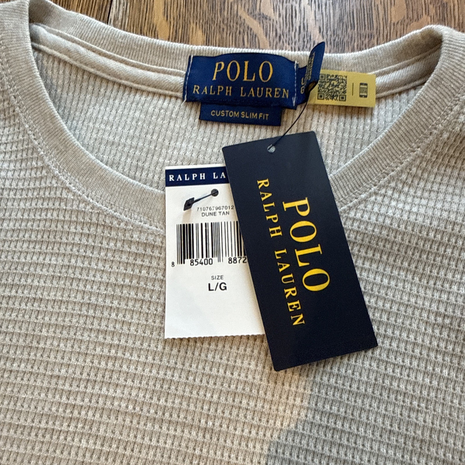 Polo Ralph Lauren Mens Thermal Shirt Large Slim Fit Tan Long Sleeve Waffle Knit thumbnail 6