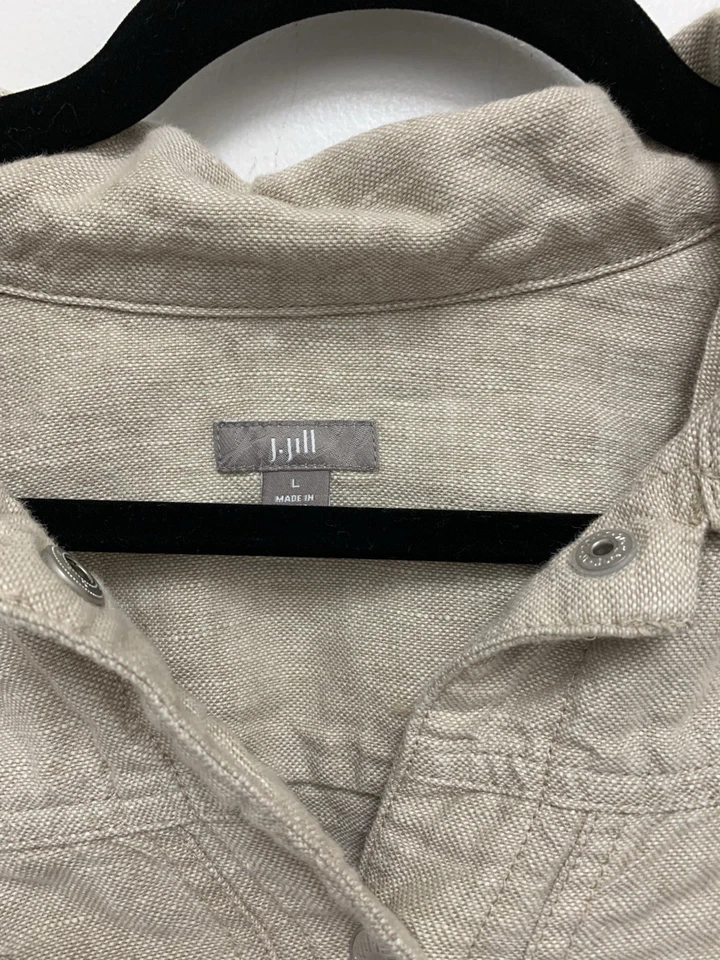 Chaqueta utilitaria de lino Jill para mujer grande beige con botones delanteros informal camisa chaqueta Foto 2 de 4