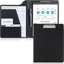 A4 Leather Clipboard Portfolio Folder for Resume and Office Conference - Black