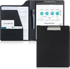 A4 Leather Clipboard Portfolio Folder for Resume and Office Conference - Black