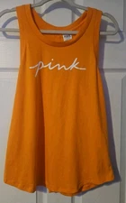 Victoria Secret PINK Tank Top Med Orange White Logo Open Cutout Back NWOT