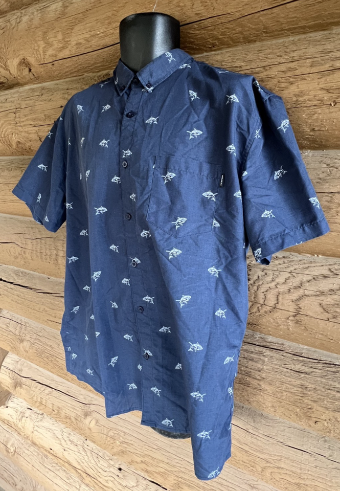Surf Pattern Shirts Molokai Surf Company Mens Shirt Blue Shark Pattern Short Sleeve Collar ...