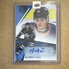 Upper Deck SP Game Used Autograph Cole Perfetti #26 Jets 2023-24
