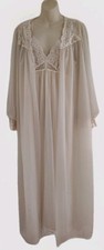 Vintage Shadowline Bridal Peignoir Set Sz. M Long Nightgown Robe Ivory Chiffon