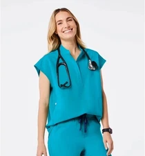 Limited Edition Plus Size Teal Rafaela Oversized FIGS Scrub Top - 3XL