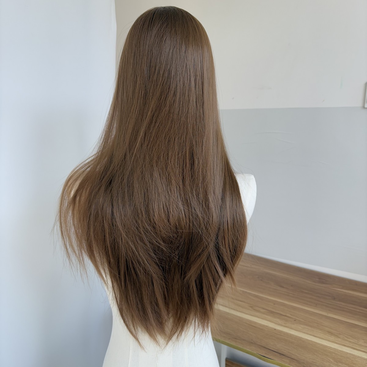 Cosplay Wig With Bangs Brown Synthetic Hair Heat Resistant Long Straight