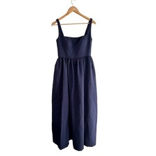 Jenny Yoo Navy Blue Square Neck A-Line Midi Dress Size 8 Formal Bridesmaid