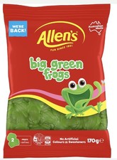 ALLENS LOLLIES ALLEN'S BIG GREEN LIME FROGS 170g × 10 BAGS Exp 06/27 PARTY