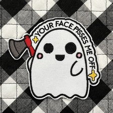 Cute Funny Ghost With Axe Halloween Iron On Patch