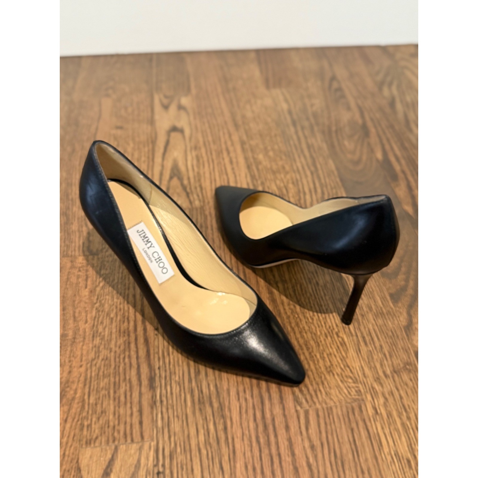 Jimmy Choo Black Leather Pointed Toe Stiletto Pumps Heels Women Size 38