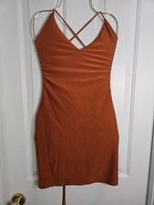 Mezzanine Rust Bodycon Minidress With Back Laced Adjustable Straps, Small