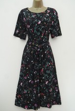 JOHN ROCHA BLACK FLORAL TEA DRESS SIZE 18 TIE WAIST DEBENHAMS