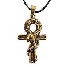 Egyptian Ankh with Snake Bronze Pendant Charm Unisex Necklace