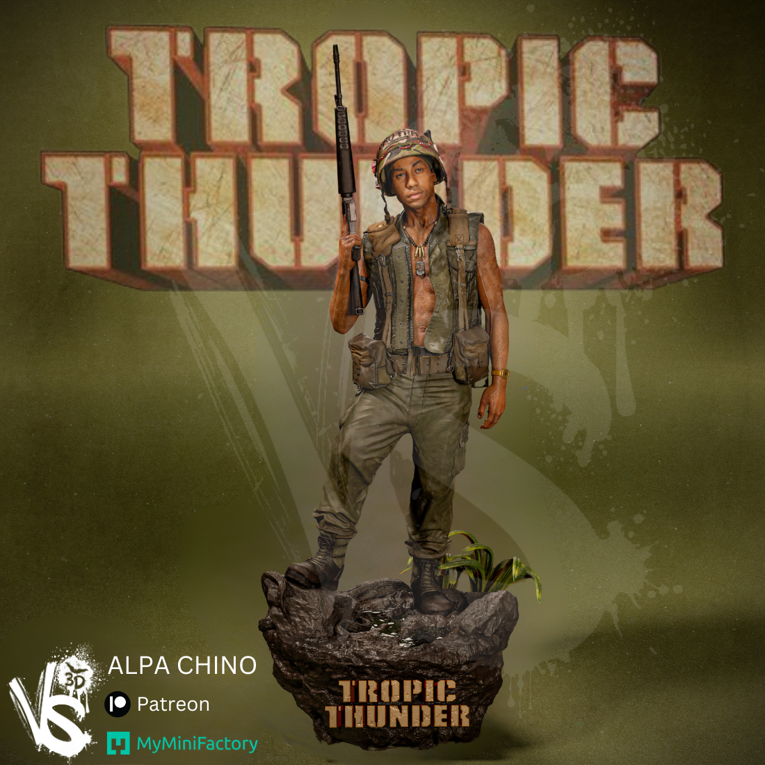 Alpa Chino 3D Printed Figure, Tropic Thunder Movie Resin Statue