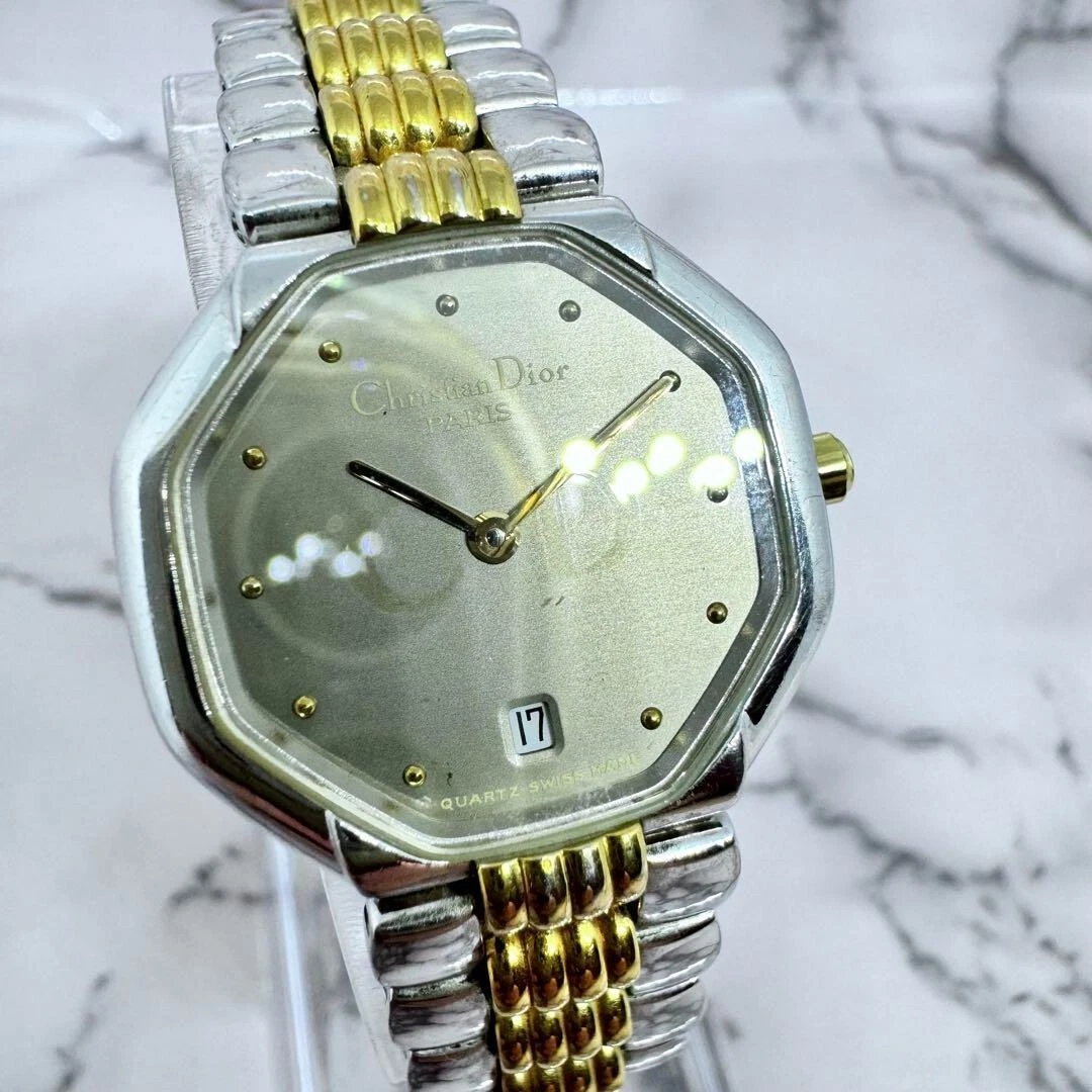 Montre octogonale Christian Dior DEPOSE argent et or fonctionne C962